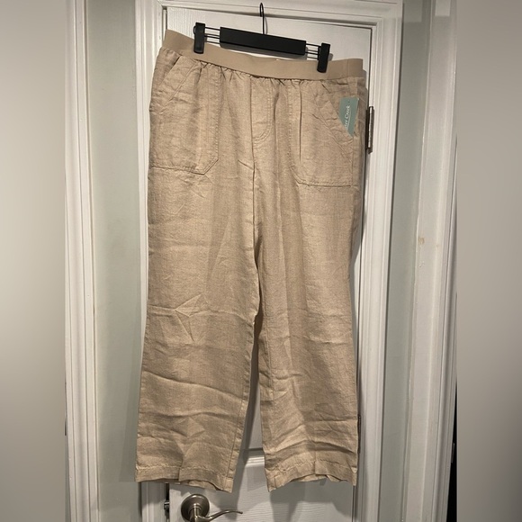 NWT Coldwater Creek Size 16P Flax 100% Linen Pull On Straight Leg Pants Beachy - Picture 1 of 13